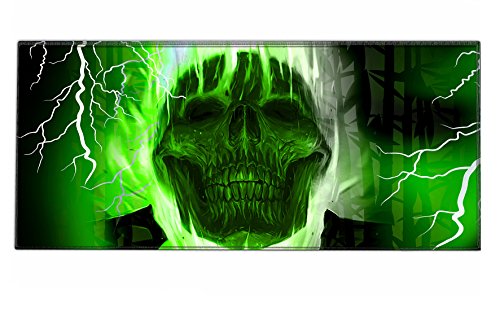 Silent Monsters Mauspad XXL 900 x 400 mm großes Mousepad Totenkopf grün - Vernähter Rand, rutschfest & leise, für Gaming Büro Office Homeoffice Tastatur - 90 x 40 cm groß Mouse Pad Mat alle Maus Arten von Silent Monsters
