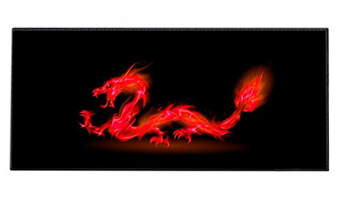 Silent Monsters Mauspad XXL 900 x 400 mm großes Mousepad Drache rot - Vernähter Rand, rutschfest & leise, für Gaming Büro Office Homeoffice - Tastatur - 90 x 40 cm groß Mouse Pad Mat - alle Maus Arten von Silent Monsters