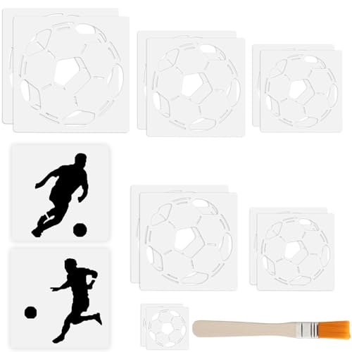 14 Stück Fußball Schablonen Set Airbrush Schablone, Fußball Sport Zeichenschablonen, Wiederverwendbar Stencil Wand Malen Schablonen, Schablone Wandgestaltung für Malen DIY Inklusive Zeichenbrettpinsel von Silent-Qiaoyou