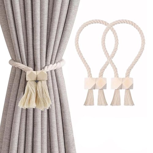 2 Stück Magnetische Vorhang Raffhalter, Gardinen Raffhalter, Gardinen Halter, Gardinenhalter Vorhanghalter, Raffhalter für Vorhänge, Baumwollseil, Raffhalter für Gardinen Home Büro Gardinen Deko von Silent-Qiaoyou