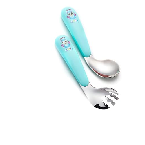 Silent Kinder Besteck Set Gebogener Griff Training LöFfel Gabeln Edelstahl Baby LöFfel Gabel Gebogen FüTterlöFfel Baby LöFfel Gabel Set Griff HitzebestäNdig, Selbstlernende LernlöFfel (grün 1) von Silent-Qiaoyou