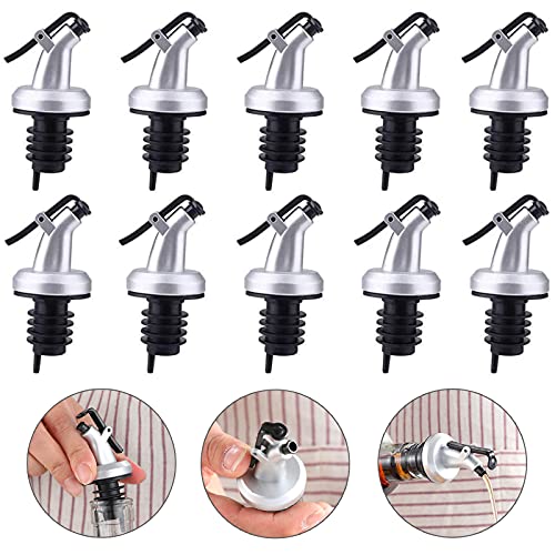 10 Stück Flaschenausgießer AusgießEr, Ausgießer für Olflaschen Auslaufsicher Küche öl Druckdüse mit Verschluss Flaschenausgießer Edelstahl Ausgiesser für flaschen öl für Küche, Restaurants von Silent-Qiaoyou