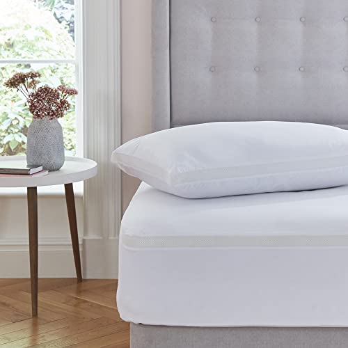Silentnight Airmax tiefes Spannbetttuch und Kissenbezug für Super-Kingsize-Betten – weiß, pflegeleicht, bügelfrei, luxuriöses Leinen-Bettlaken – elastischer Saum Matratze, von Silentnight