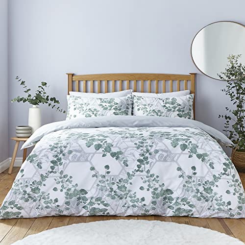 Silentnight Leaf Geo Bettwäsche-Set für Doppelbett, wendbar, nachhaltige Baumwolle und Polyester, Bettbezug und Kissenbezug, Knopfverschluss und maschinenwaschbar – Doppelbett – 200 x 200 cm – Grün von Silentnight