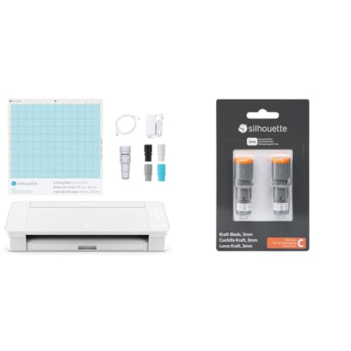 Silhouette America SILH-CAMEO-4-WHT-5T Silhouette Cameo 4 Schneideplotter, Weiß, 30,5 cm Schneidebreite & Silhouette 3 mm Kraft Klinge nur für Cameo 4 von Silhouette America