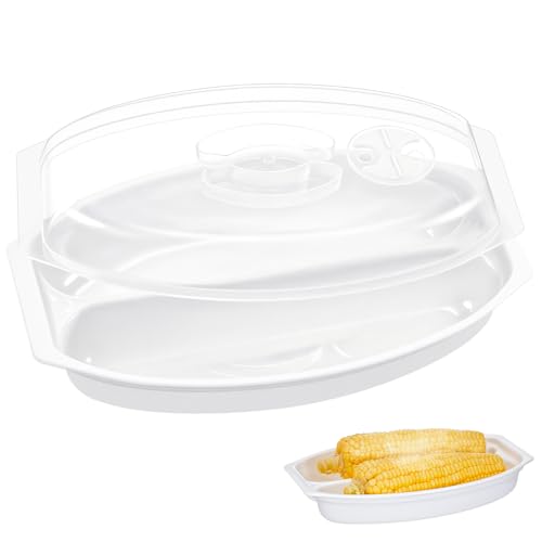 SiliFine 1 x Mikrowellen-Mais-Dampfgarer mit Deckel, schneller und einfacher Dampfgarer für Maiskolben und mehr, 2 Stück auf einmal, belüfteter Deckel, spülmaschinenfest, Mikrowellen-Gemüsegerichte von SiliFine