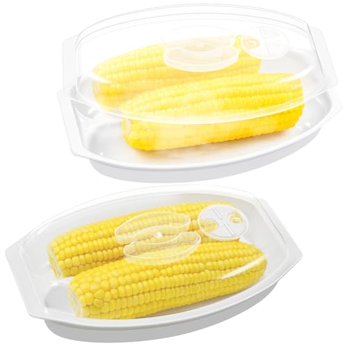 SiliFine 2 Stück Mikrowellen-Mais-Dampfgarer mit Deckel, schneller und einfacher Dampfgarer für Maiskolben und mehr, 2 Stück auf einmal, belüfteter Deckel, spülmaschinenfest von SiliFine