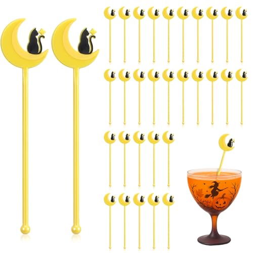 SiliFine 30 Stück Halloween-Rührstäbchen aus Kunststoff, für Kaffee und Cocktail, für Herbst, Erntedankfest, Cocktail-Mixer für Halloween, Herbst, Party, Tee, Kaffee, Bar, Dekoration (Mond und Katze) SiliFine 30 Stück Halloween-Rührstäbchen aus Kunststoff, für Kaffee und Cocktail, für Herbst, Erntedankfest, Cocktail-Mixer für Halloween, Herbst, Party, Tee, Kaffee, Bar, Dekoration (Mond und Katze) von SiliFine