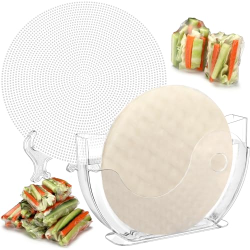 SiliFine Reispapier-Wasserschale mit Seitentaschen-Halter, 6 Stück, Reispapier-Wickeltablett, zusammenklappbarer Ständer, Frühlingsrollenmacher, Kunststoff-Mesh-Tabletts für Sommerrollen-Werkzeuge von SiliFine