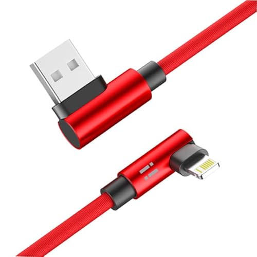 2m Nylon Gaming 90 Grad Winkel USB Ladekabel Datenkabel kompatibel mit iPhone 13 12 Pro Max mini 11 XS XR X 10 8 7 6S 6 Plus 5 SE - rot von SilicOne