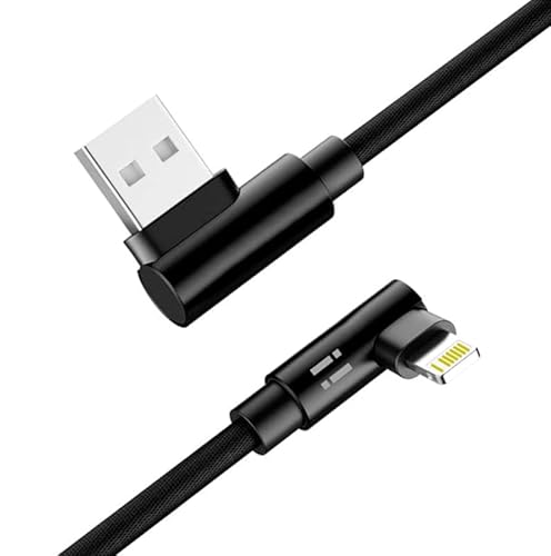 2m Nylon Gaming 90 Grad Winkel USB Ladekabel Datenkabel kompatibel mit iPhone 13 12 Pro Max mini 11 XS XR X 10 8 7 6S 6 Plus 5 SE - schwarz von SilicOne