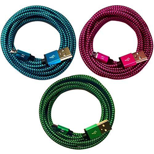 SilicOne 3x 20cm Premium Nylon Micro USB Ladekabel Datenkabel SET für Handy Tablet Smartphone - blau + grün + pink von SilicOne