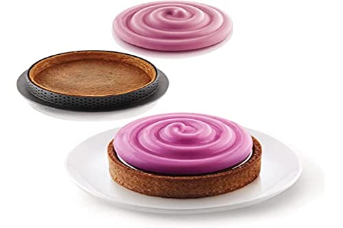 silikomart | KIT MINI TARTE TWIST, Set mit 6 mikroperforierten Mini-Ringen + Deko-Matte, TPLUS Ring Ø 80 mm h 20 mm, Deko-Silikonform Ø 70 mm h 25 mm, Made in Italy von silikomart