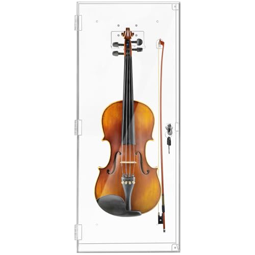 Silipull Geige Acryl Vitrine mit Schloss Schlüssel Magnetische Tür Ukulele Fiddle Vitrine Shadow Box mit Aufhänger 29,5 x 12 x 4,75 Zoll Violinenkoffer für Musiker Sammlung von Silipull