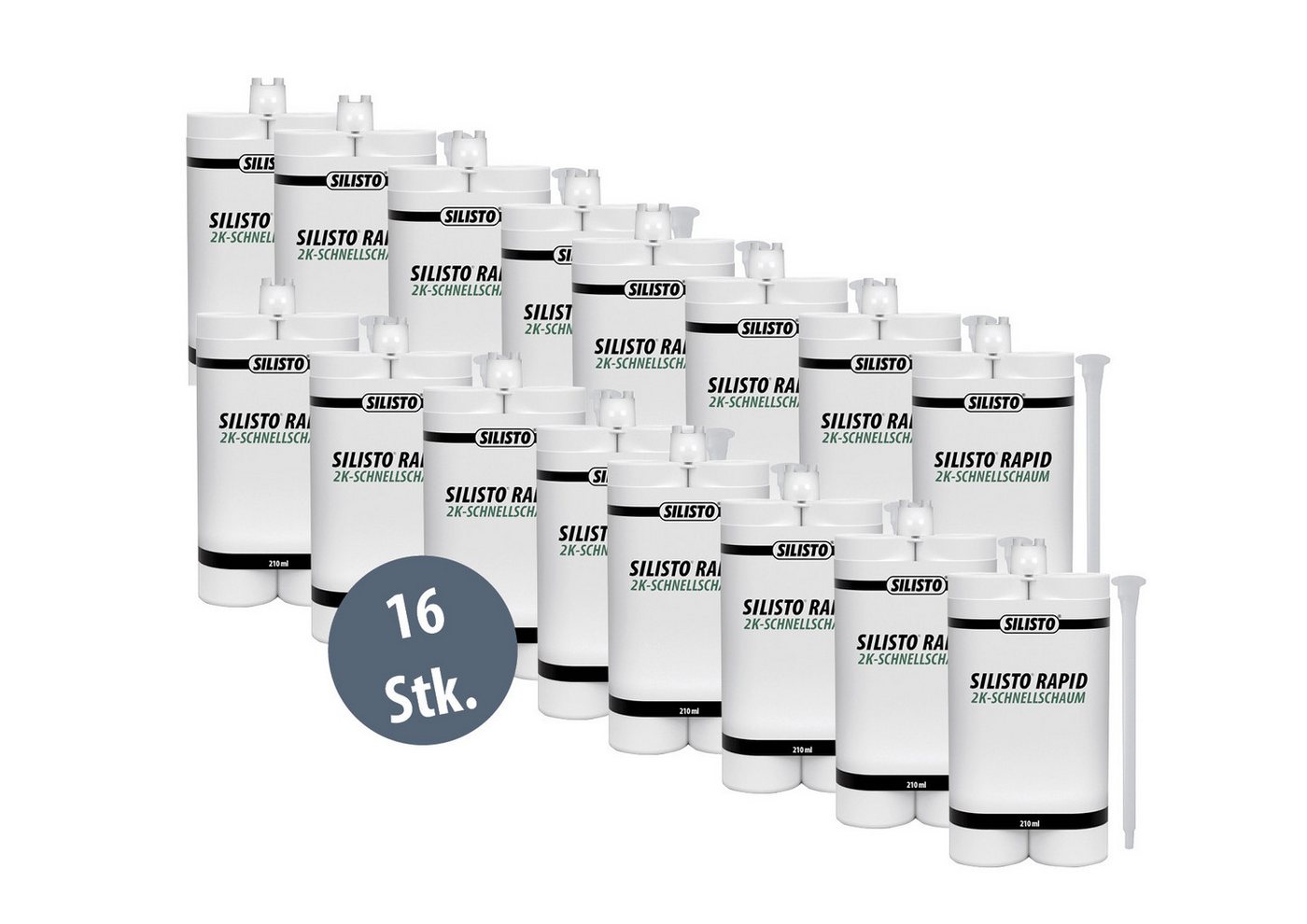 Silisto Dichtstoff 2K-Schnellschaum 210ml - Zweikomponentiger PU-Schaum mit Statikmischer, (16-tlg) von Silisto