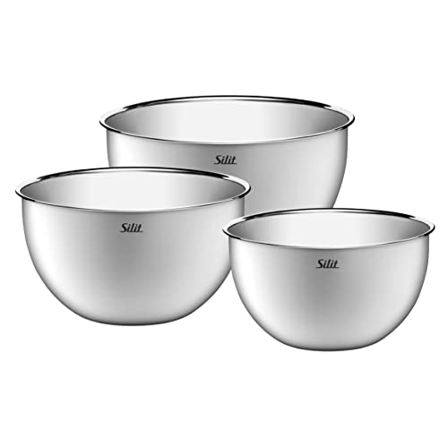 Silit Küchenschüssel-Set 3-teilig, Edelstahlschüsseln, multifunktional als Rührschüssel Edelstahl, Salatschüssel, Servierschüssel, stapelbar von Silit