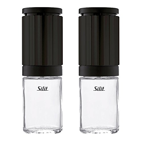 Silit Salz und Pfeffermühle Set 2-teilig unbefüllt Kunststoff Glas Keramikmahlwerk Mühle für Salz, Pfeffer, Chillischoten H 13,5 cm, schwarz von Silit