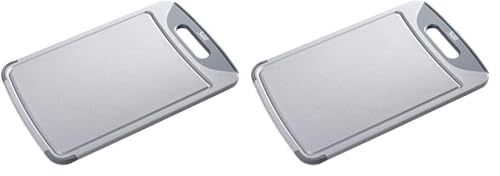 Silit Schneidebrett 38 x 25 cm rechteckig, Kunststoff, Tranchierbrett mit Saftrillen, praktischer Griff, spülmaschinengeeignet, klingenschonend (Packung mit 2) von Silit