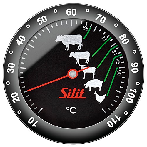 Silit Sensero Fleischthermometer analog 6,2 cm, Thermometer Küche, Bratenthermometer mit Garpunkte-Markierung für Steak Rind Kalb Lamm Schwein Geflügel, Sonde bis 110°C von Silit