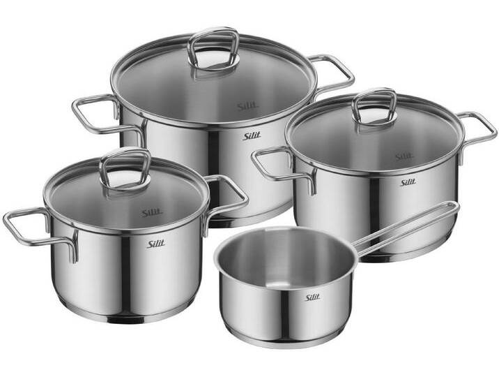 Silit Topf-Set Alicante, Edelstahl 18/10 (Set, 7-tlg), herm-Allherdboden, induktionsgeeignet, spülmaschinengeeignet, silberfarben von Silit