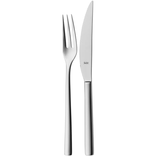 Silit Trend Steakbesteck Set 2-teilig, 23,2 cm Steakmesser, Besteck 1 Person, Klingenstahl rostfrei mit Wellenschliff, geschmiedetes Messer, langlebig, kratzbeständig, spülmaschinenfest von Silit