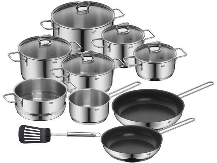 Topf-Set SILIT Alicante Induktion 10-teilig, Kochtopfset Induktion mit Glasdeckel , silber (edelstahlfarben), Töpfe, Induktions Töpfe Set unbeschichtet, für alle Herdarten geeignet von Silit