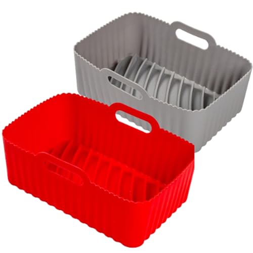 Siliz Airfryer Silikoneinlagen für Ninja, 2 Stück Grau Rot, wiederverwendbare Silikon-Airfryer-Einlagen, Ersatz für Einweg-Pergamentpapier-Einlagen, Airfryer-Zubehör ninja heißluftfritteuse von Siliz