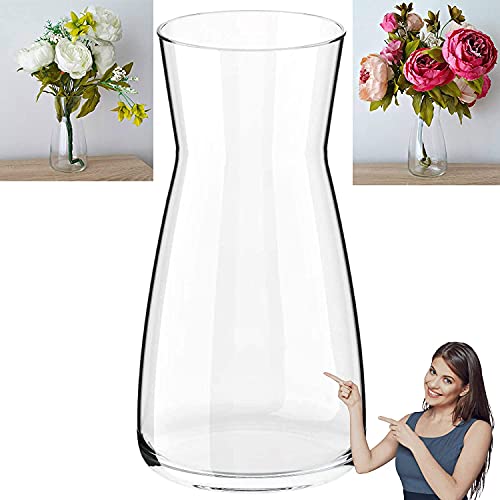 SILK ATELIER Handgefertigte Blumenvase aus klarem Glas, Glasvase für Tischdeko mit Pampasgras, zylindrisch, 20 cm hoch von Silk Atelier