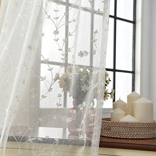 Baumwolle und leinen Gardine aus Voile, Fenster-schutthalden Stickerei Gaze Für Schlafzimmer Wohnzimmer Balkon Bay-Fenster Vorhänge-Weiß 150x230cm(59x91inch) von Silk Road