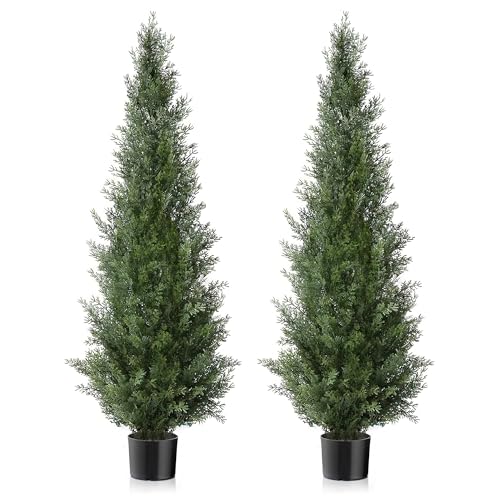 Zwei 4 Fuß Outdoor Künstliche Zeder formschnittbäume UV-spezifische Topfpflanzen von TRESIL