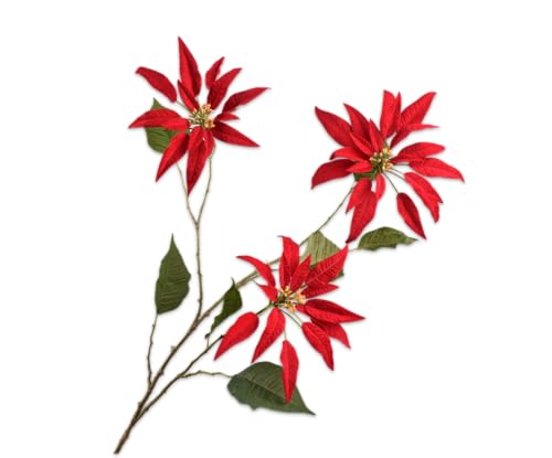 Silk-ka Künstliche Blume – Seidenblume, Weihnachtssternzweig, Rot, 82 cm von Silk-ka