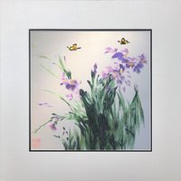 König Seide Kunst Handarbeit Stickerei Blumen Blau Iris Schmetterlinge 36213 von SilkartAustralia