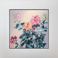 König Seide Kunst Handarbeit Stickerei Blumen Chrysantheme 36194 von SilkartAustralia