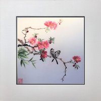 König Seide Kunst Handgefertigte Stickerei Blume Mit Zwei Vögel 36237 von SilkartAustralia