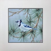 Königsseide Kunst Handarbeit Stickerei Natur Vogel Blauhäher 31202 von SilkartAustralia