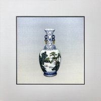 Königsseide Kunst Stickerei Blau Vase 38034 von SilkartAustralia