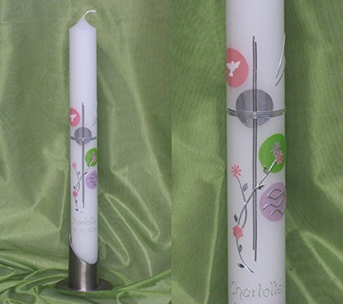 Kommunionkerze/Taufkerze in 40 x 4 cm, inklusive Beschriftung ! P 78/1 von Silkes-Kerzenladen