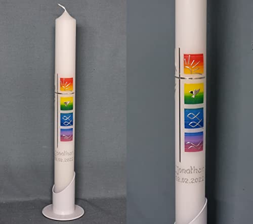 Kommunionkerze/Taufkerze in 400 x 40 mm, inklusive Beschriftung ! P 112/1 von Silkes-Kerzenladen
