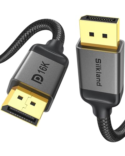 Silkland Displayport-Kabel 2.1/2.0 3M, Unterstützt 4K@144Hz/165Hz/240Hz, 8K@120Hz, 10K/16K@60Hz, 80Gbps, HDR, DSC 1.2, G-Sync & Free-Sync, DP Kabel 3M 2.1 für Gaming Monitor, Grafikkarte von Silkland