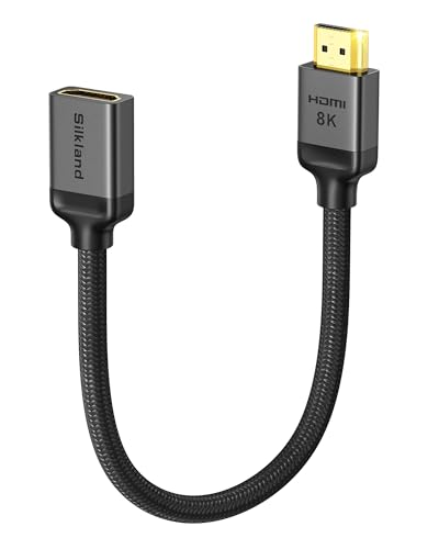 Silkland HDMI 2.1 Verlängerungskabel 0.5M, 10K/8K@60Hz 4K@120Hz/144Hz HDMI Stecker auf Buchse, 48Gbps Dynamic HDR10+ HDCP 2.3 eARC HDMI Verlängerung Kurz kompatibel mit TV Stick, HDTV, Laptop von Silkland