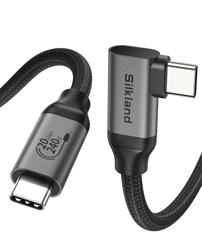 Silkland USB C 3.2 Gen2×2 Kabel 1M 90 Grad, 20Gbps Datenkabel USB C auf USB C Kabel Winkel, 240W 48V/5A PD3.1 Lade-, 5K@60Hz 4K@144Hz Videokabel für MacBook Pro, iPad, Dock, SSD, iPhone 16/15 Pro Max von Silkland