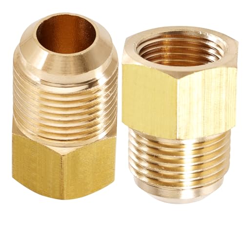 1/4 Zoll SAE-Innengewinde x 1/2 Zoll SAE-Flare-Außengewinde, 2 Stück Messing Rohrverschraubung, Flare-Rohrverschraubung für Luft-, Gasleitungen, Kälte- und Klimatechnik von Silkwish
