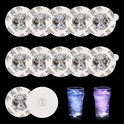 12 Stück LED Sticker Stimmungslichter, 7 Farbe LED Licht Sticker, 6cm LED-Untersetzer, Selbstklebende Leuchtsticker Glas Flaschen Deko Beleuchtung für LED Bar Party Tee Bier Kaffee Becher von Silkwish