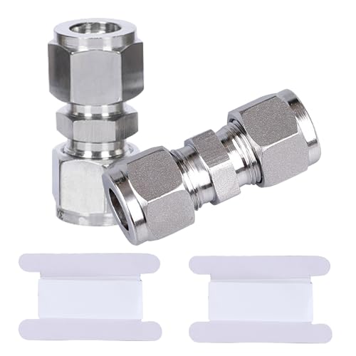2 Stück 10mm OD x 10mm OD Edelstahl-Kompressionsrohr Verbindungsstück, 304 Edelstahl-Klemmverschraubung mit 2 Rohstoffgürtel, Hochbelastbare Kompressionsrohradapter von Silkwish