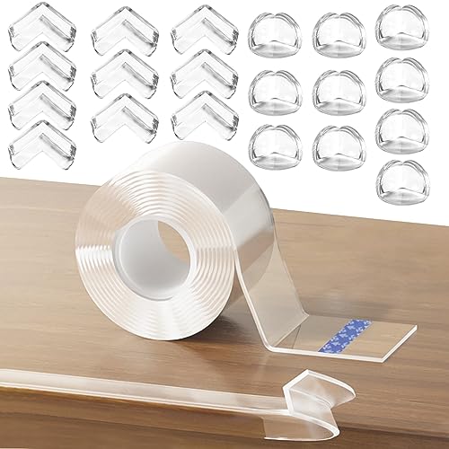 2m Selbstklebend Kantenschutz Baby mit 20 Stück Eckenschutz, Extra Stark, Transparent, Spurloses Klebebänder, Tischkantenschutz für Kühlschranks | Sinks | Glastisch | Möbel von Silkwish