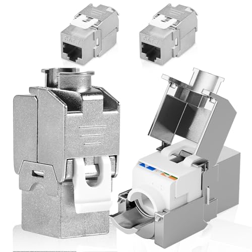 4 Stück CAT 7 Keystone RJ45 Modul Buchse für LAN Kabel 10 Gbit/s bis 1000 MHz AWG 22-25 Werkzeuglos LSA Vollgeschirmt STP Einbaubuchse RJ45 Schneidklemme Passend für Netzwerkdose und Patchpanel 4 Stück CAT 7 Keystone RJ45 Modul Buchse für LAN Kabel 10 Gbit/s bis 1000 MHz AWG 22-25 Werkzeuglos LSA Vollgeschirmt STP Einbaubuchse RJ45 Schneidklemme Passend für Netzwerkdose und Patchpanel von Silkwish