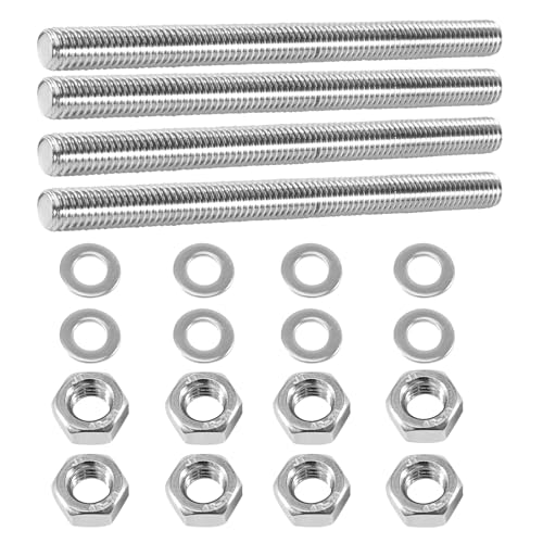 4 Stück M10 x 100 mm Gewindestange Edelstahl, Vollgewindestange M10 mit 8 Unterlegscheiben und Sechskantmutter, Gewindestab für Die Herstellung von Maschinenbaumöbeln von Silkwish