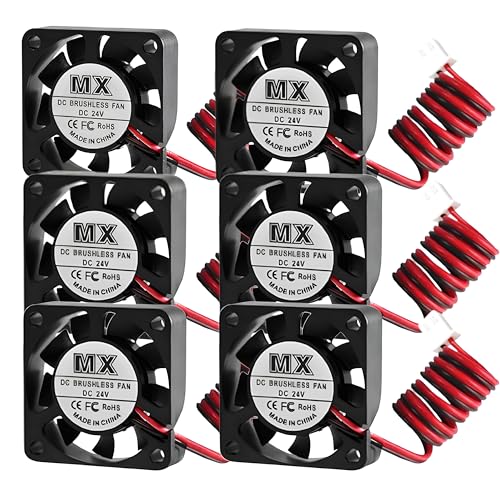 6 Stück Lüfter 40mm DC 24V, 0.08A 4010 Geräuschloser Kühlung Ventilator 40×40×10mm mit Kabeln für DVR kleine Haushaltsgeräte und 3D-Drucker Ersatz Reparatur, Kühlkörperlüfter von Silkwish