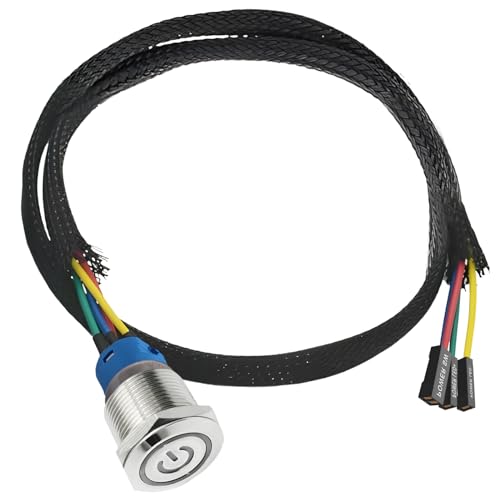 60cm PC Power Button, Gehäuseschalter-Host-Metalltaste, Computer Switch, PC Power Schalter Kabel (16mm, Weiße LED) von Silkwish