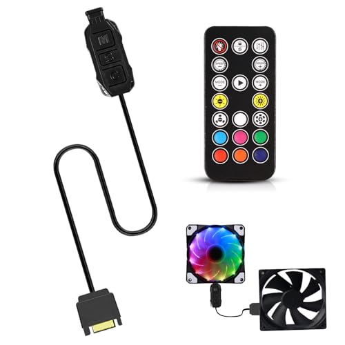 ARGB Controller Remote für ARGB Splitter, 5V 3-Pin SATA Power RGB Fans Controller, PC Computer Fall, 17 Key Fernbedienung Switch RGB Fan Hub für DIY-Lüfter, Lichtleisten und Desktop-Gehäuselüfter von Silkwish